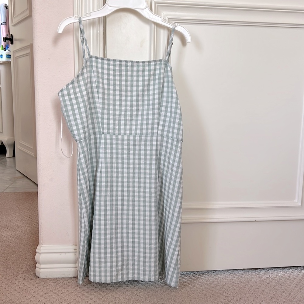 Green and White Checkered Mini Dress | Size S